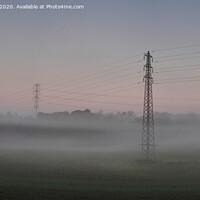 Buy canvas prints of Misty Pylons with Moon_Panorama 4 by Philip Brown