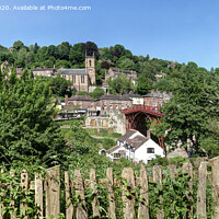 Buy canvas prints of Over the old Fence to Ironbridge Village, Panorama  by Philip Brown