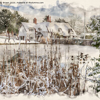 Buy canvas prints of The Old English Cottage in Winters Snow, Watercolo by Philip Brown