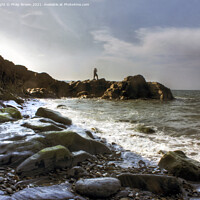 Buy canvas prints of Man on the rocky shores of Tresaith, South Wales by Philip Brown
