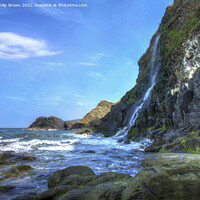 Buy canvas prints of The Waterfall cascades into the sea at Tresaith, South Wales by Philip Brown