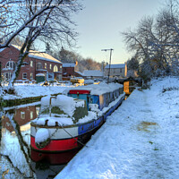 Buy canvas prints of Narrowboat on Canal in Winters Snow Wolverhampton by Philip Brown