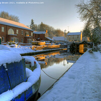 Buy canvas prints of Narrowboat on Canal, in Winters Snow  by Philip Brown