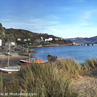 Buy canvas prints of Barmouth and Boats through Dunes - Panorama by Philip Brown