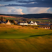 Buy canvas prints of The 11th Green and the Clubhouse at Shiskine GC by David Brookens