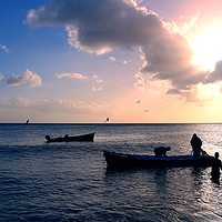 Buy canvas prints of Caribbean fishermen at sunset by Ines Porada