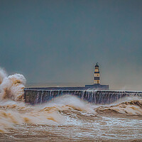 Buy canvas prints of Dramatic Waves at Seaham Harbour Pier by Duncan Loraine