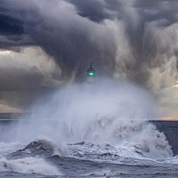 Buy canvas prints of Rough Seas and Seaham Lighthouse by Duncan Loraine