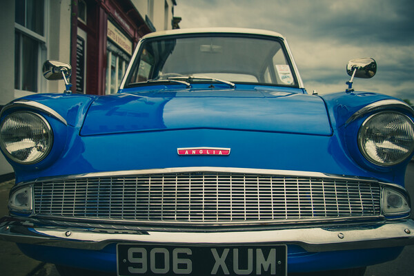 Blue Ford Anglia Picture Board by Duncan Loraine