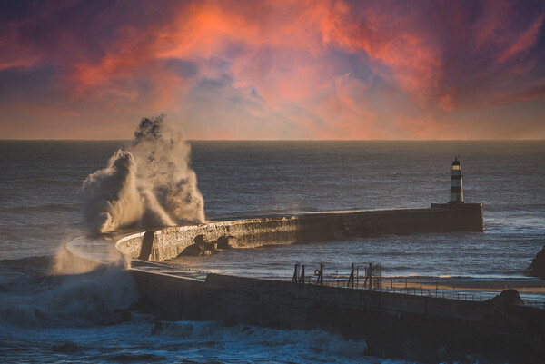Seaham Pier &amp;amp;amp; Waves Picture Board by Duncan Loraine
