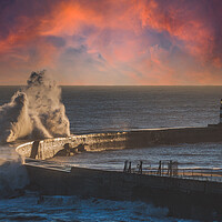 Buy canvas prints of Seaham Pier &amp;amp;amp; Waves by Duncan Loraine