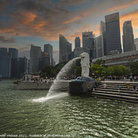 Buy canvas prints of Merlion fountain at sunset in Singapore by Sergio Delle Vedove