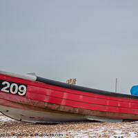 Buy canvas prints of Red fishing boat in the snow by Stuart C Clarke