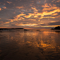 Buy canvas prints of Fiery Sunset At Trevone Bay by Kate Whiston