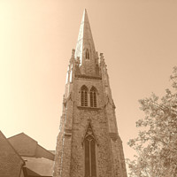 Buy canvas prints of Sepia Lewisham Tall Church Spire Building Framed  by Cherise Man