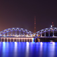 Buy canvas prints of Railway Bridge and TV tower Riga, Latvia by Andis Atvars