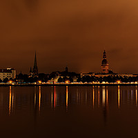 Buy canvas prints of Panoramic view of Riga Old Town before sunrise by Andis Atvars
