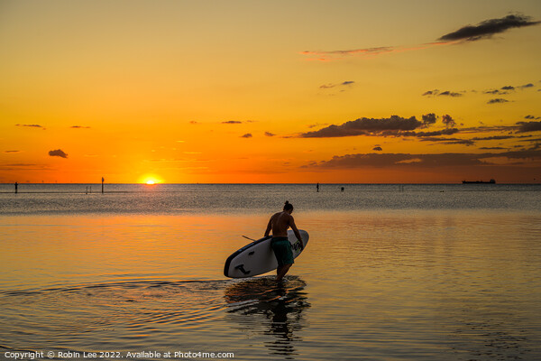 Paddleboarder at sunset  Picture Board by Robin Lee