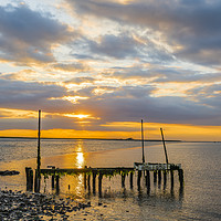 Buy canvas prints of Oyster farm sunset on the Swale by Robin Lee