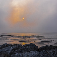 Buy canvas prints of Reculver misty seascape by Robin Lee