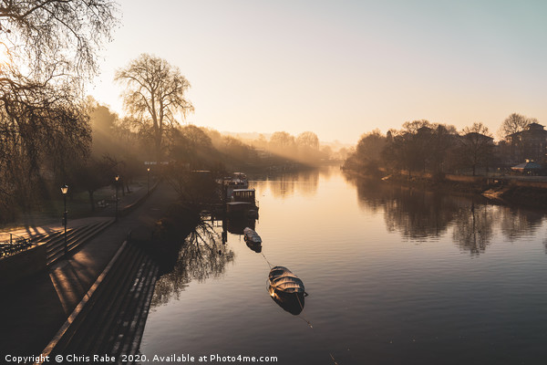 Thames riverside on a foggy morning in Richmond Picture Board by Chris Rabe