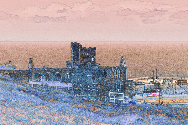 Peel Castle, Isle of Man with a Find Edge Filter Picture Board by Paul Smith