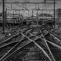 Buy canvas prints of Abstract Black and White of a railway junction by Martin Bowra