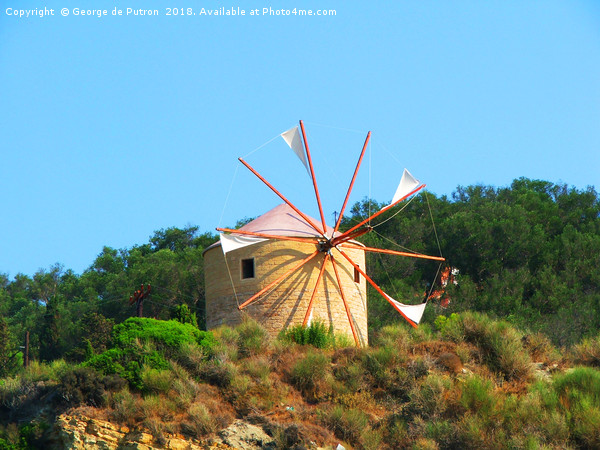 Windmill on Ereikoussa Island. Picture Board by George de Putron
