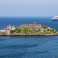 Buy canvas prints of Castle Cornet and the Queen Mary 2 by George de Putron