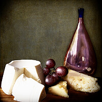 Buy canvas prints of chiaroscuro still life: grapes and cheese by Luisa Vallon Fumi
