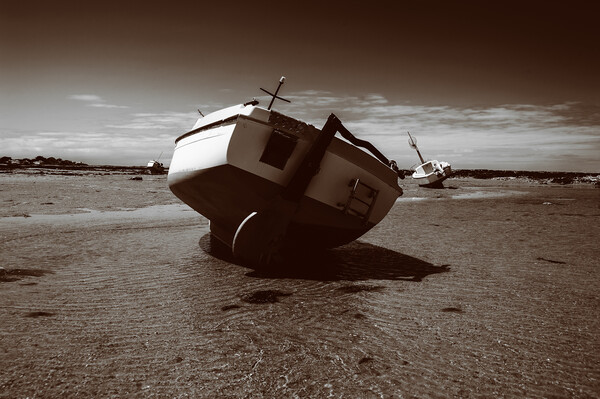 sepia boat on sand Picture Board by youri Mahieu