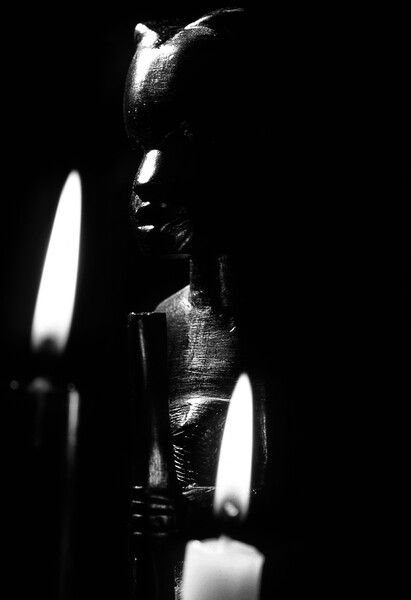 closeup of an african statue in black and white Picture Board by youri Mahieu