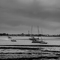 Buy canvas prints of pleasure boats at lowtide in black and white by youri Mahieu