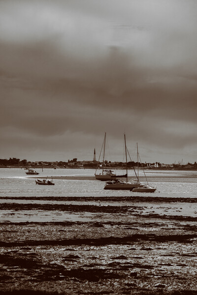 pleasure boats at lowtide in sepia Picture Board by youri Mahieu