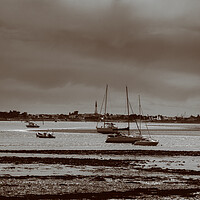 Buy canvas prints of pleasure boats at lowtide in sepia by youri Mahieu