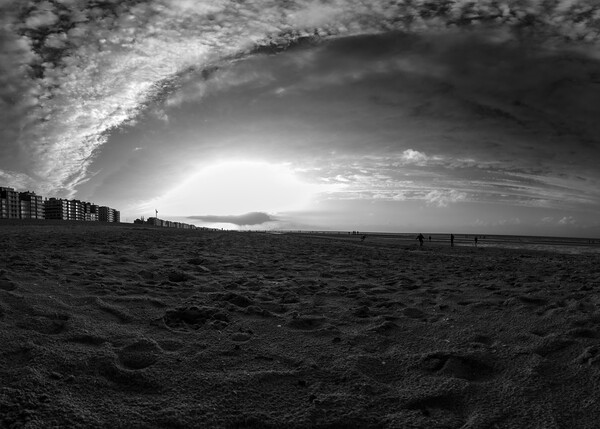 autmunal sunset on beach in black and white Picture Board by youri Mahieu