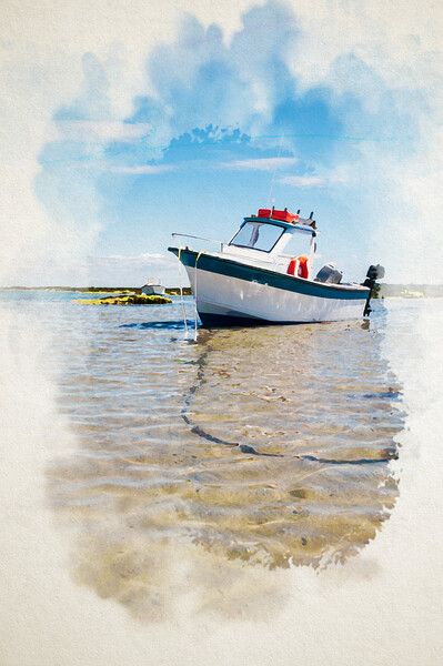 watercoloring of a white boat on sand Picture Board by youri Mahieu
