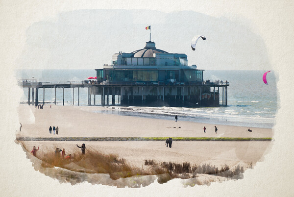Watercolor of jetty of Blankenberge Picture Board by youri Mahieu