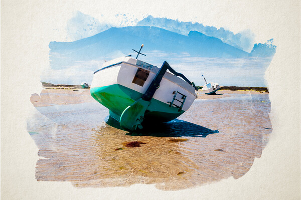 Watercolour of boat on sand Picture Board by youri Mahieu