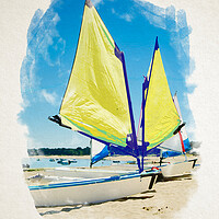 Buy canvas prints of Watercolor of boats parked on the beach by youri Mahieu