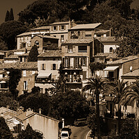 Buy canvas prints of view on Bormes-les-Mimosas in sepia by youri Mahieu