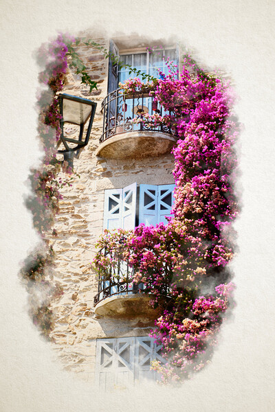 Watercolor of a Burst of Colored flowers in Bormes Les Mimosas Picture Board by youri Mahieu