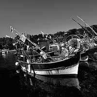Buy canvas prints of Seascape of Niel Moored Boats in black and white by youri Mahieu