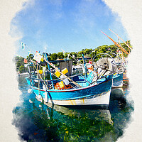 Buy canvas prints of Seascape of Niel Moored Boats in watercolor by youri Mahieu