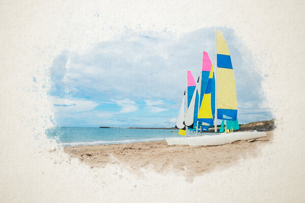 Watercolor of sailing boats on the beach Picture Board by youri Mahieu