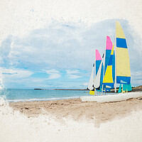 Buy canvas prints of Watercolor of sailing boats on the beach by youri Mahieu
