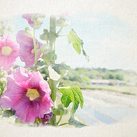 Buy canvas prints of hollyhock with saltminning in watercolor by youri Mahieu