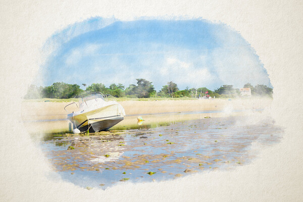 boats laying on the beach in watercolor Picture Board by youri Mahieu