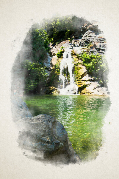 small waterfall in Corsica in watercolor Picture Board by youri Mahieu