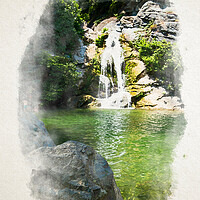 Buy canvas prints of small waterfall in Corsica in watercolor by youri Mahieu